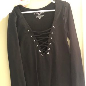 long sleeve black cross cross top